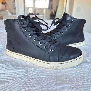 VGUC UGG Gradie Hi Top Lace-Up Zip Trainer Black Leather Shoes Boot Women 8
